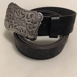 Cowtown Western Floral Engraved Buckle, Tooled Leather Belt